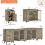 WAMPAT Sideboard Buffet Cabinets with 4-Glass Door, 4-in-1 Kitchen Storage Cabinets with Charging Station, Wood Coffee Bar Table with Adjustable Shelf & 2 Drawers for Dining Room, Living Room, Grey