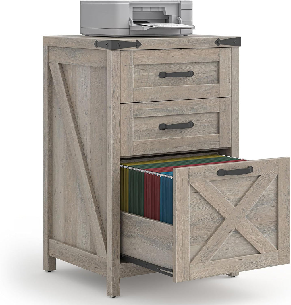 Small Farmhouse File Cabinet with 2 Drawers for Home Office, Rustic Grey | Halitaa Vertical Filing Cabinet Fits Letter and A4 Size, Farmhouse Printer Stand, Under Desk Wooden File Cabinet