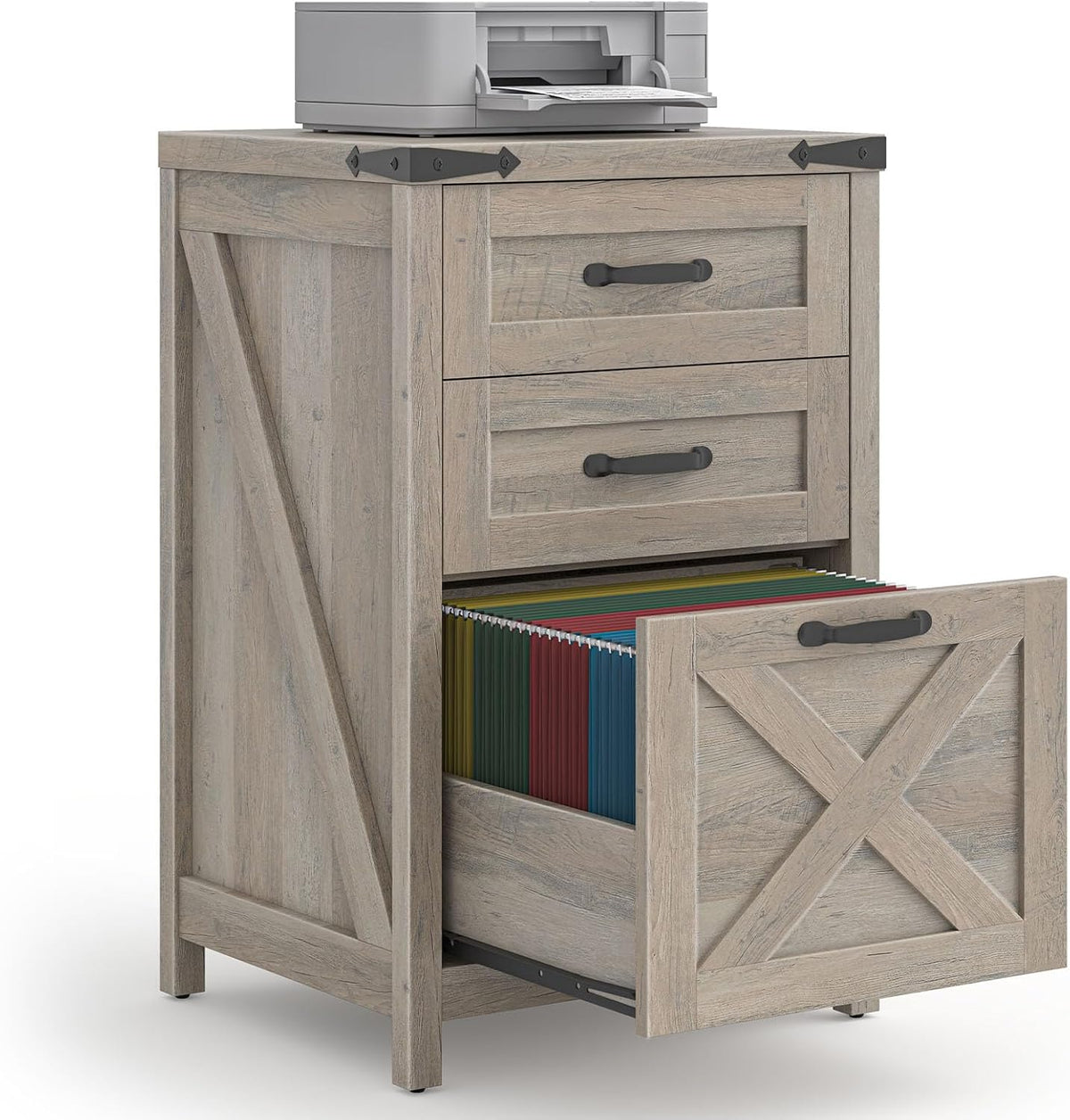 Small Farmhouse File Cabinet with 2 Drawers for Home Office, Rustic Grey | Halitaa Vertical Filing Cabinet Fits Letter and A4 Size, Farmhouse Printer Stand, Under Desk Wooden File Cabinet