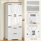 TEENFON 66.1" H Storage Cabinet with 2 Drawers, Farmhouse Kitchen Pantry Cabinet with 2 Doors & Adjustable Shelf, Bathroom Cabinet, for Living Room, Kitchen, Bathroom, White