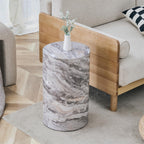 Round End Table Living Room Table, Faux Marble Sofa Couch Side Table, Bedside Nightstand for Small Spaces, Bedroom