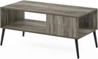 Furinno Claude Mid Century Style Coffee Table with Wood Legs, French Oak Grey Large Non-Lift Top