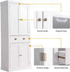 LOUVIXA 72" Kitchen Pantry Storage Cabinet, Freestanding Cupboard with 2 Cabinets, Drawer and Adjustable Shelves, Tall Storage Cabinet for Kitchen, Dinning Room, Living Room (White)