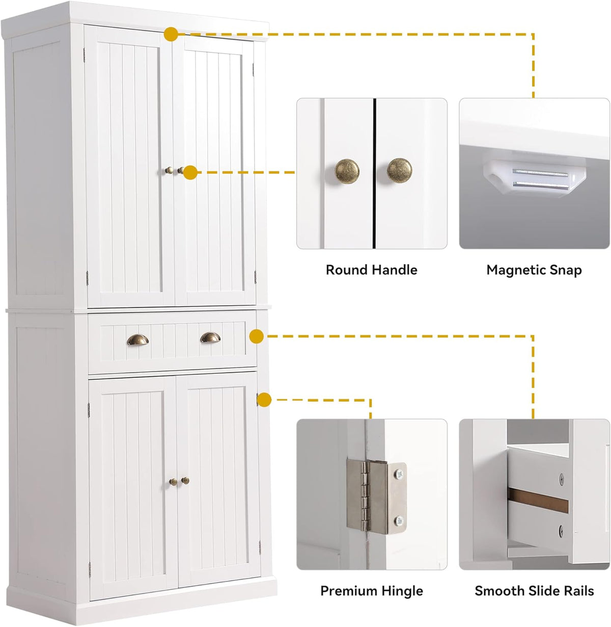 LOUVIXA 72" Kitchen Pantry Storage Cabinet, Freestanding Cupboard with 2 Cabinets, Drawer and Adjustable Shelves, Tall Storage Cabinet for Kitchen, Dinning Room, Living Room (White)