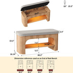 HOMEFORT 40.2" Fluted Storage Bench with Built-in LED Light, Flip-Top Shoe Bench with Cushioned Seat and Open Storage Shelf,Wood Accent Arched Bench for Entryway, Bedroom, Living Room, Natural Oak