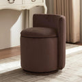 Velvet Vanity Chair with Storage, 360° Swivel Makeup Stool with Stripes Back & Upholstered Seat, No Assembly Round Accent Ottoman for Bedroom, Dressing, Living Room, Makeup Room