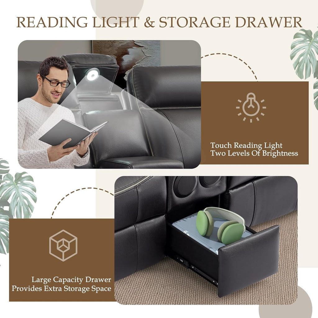 Power Reclining Sofa Set, Power Recliner Sofa and Loveseat Set with LED Light/Bluetooth Speakers, Electric Reclining Sofa Couch Living Room Set for Home, Office(Black, Sofa+Loveseat) | pu leather