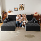 108" U-Shape Modular Sectional Cloud Couch with Ottoman, Deep Seat Couch with Oversized Chaise Lounge, Comfy Flannel Fabric Sofa for Living Room Bedroom Apartment Game Room Basement