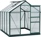 Outsunny 6' x 8' Greenhouse for Outdoors, Polycarbonate Greenhouse with Rain Gutter and Roof Vent, Aluminum Walk-in Green Houses for Outside for Patio Backyard Garden, Dark Green