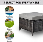 Belord Outdoor Furniture Ottoman Set of 2 Patio Seating Footstool All-Weather Rattan Wicker Ottoman Seat with Soft Cushions for Patio Furniture Set