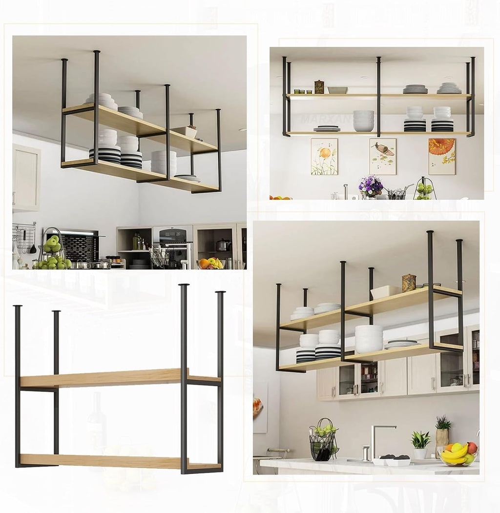 Wine Rack Ceiling Mounted Bottle Shelf Goblet Storage, Solid Wood Wine Storage Shelf Multi-Function Display Rack for Home Bar Restaurant Kitchen