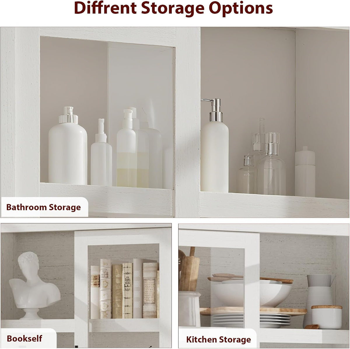 Tall Kitchen Pantry Cabinet, Farmhouse Kitchen Pantry Storage Cabinet Wood, 70.45" Large Cupboard with 4 Doors & Adjustable Shelves for Kitchen Storage, Dining, Office, Rustic White