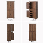 71" Tall Mid-Century Modern Kitchen Pantry with 3 Pull-Out Cabinets & 2 Drawers, Farmhouse Storage Cabinet with 6 Door Shelves & 2 Adjustable Shelves, Freestanding Cupboard for Dining Room ,Brown