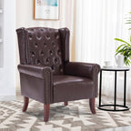 Modern Accent Chair Set of 2, Mid-Century Faux Leather Armchair Upholstered Club Sofa Chair with Wooden Legs, High Back Living Room Chair for Bedroom, Office, Lounge (Caramel)