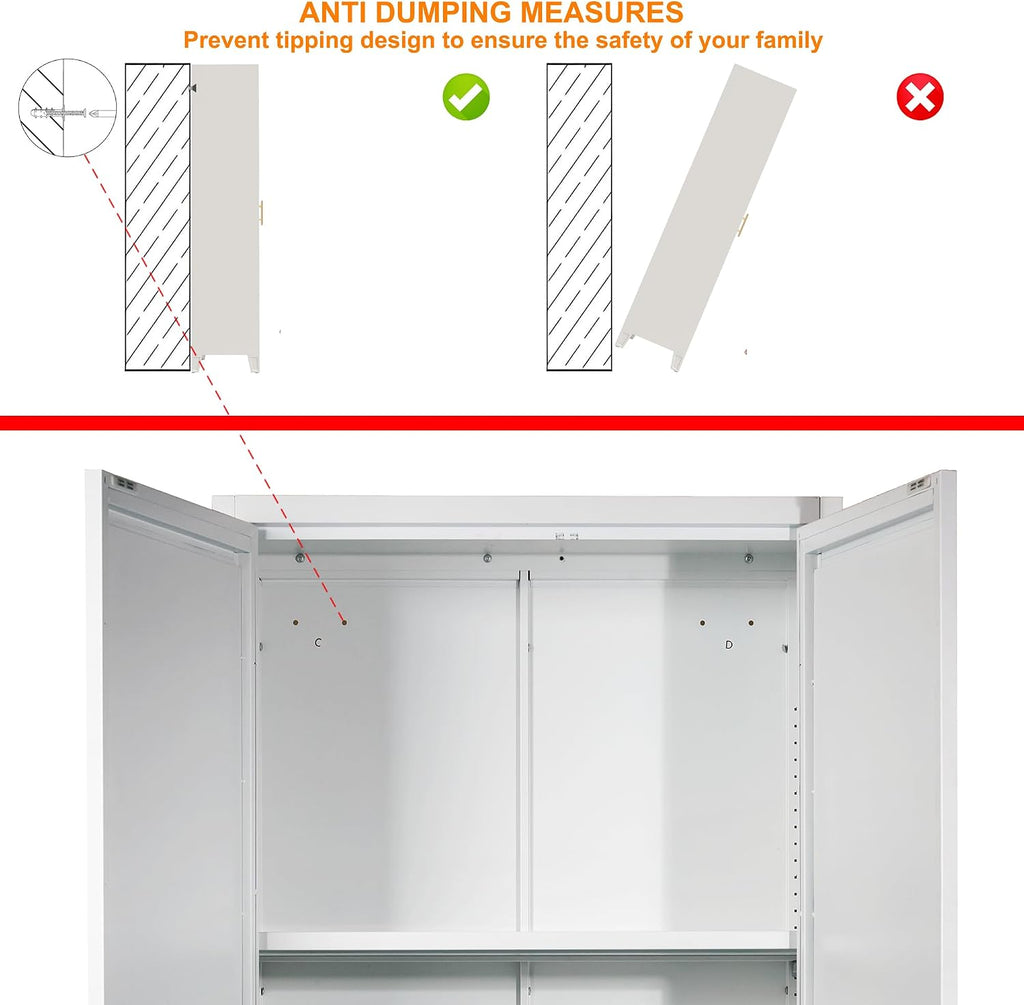 RYH Metal Pantry Cabinet with Doors & 3/4 Shelves, Kitchen Storage Cabinet, Large White Utility Cupboard for Kitchen, Dining Room, Office, Living Room (Black, 70.87" H×31.5" W×15.7" D)