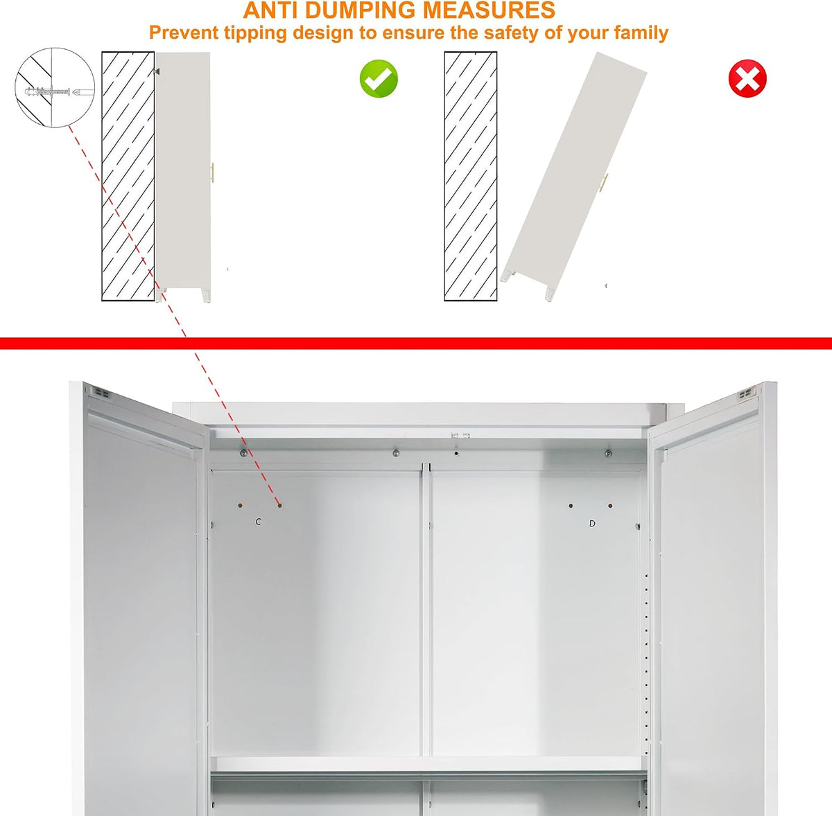 RYH Metal Pantry Cabinet with Doors & 3/4 Shelves, Kitchen Storage Cabinet, Large White Utility Cupboard for Kitchen, Dining Room, Office, Living Room (Black, 70.87" H×31.5" W×15.7" D)