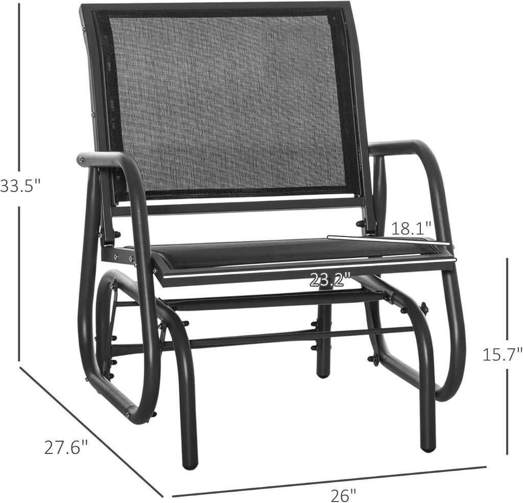 Outsunny Porch Glider Set of 2 Steel Frame Black | Swing Glider Chair, Breathable Mesh Fabric, Curved Armrests, for Garden, Poolside, Backyard, Balcony