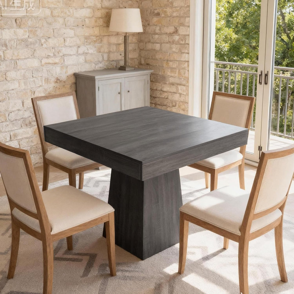 GarveeHome Square Dining Table for 4, 31.5'' Small Kitchen Table with Pedestal Base, Farmhouse Dinner Tables for Kitchen, Dining Room, Living Room, Cafe, Apartment, Small Spaces (Grey-Black)