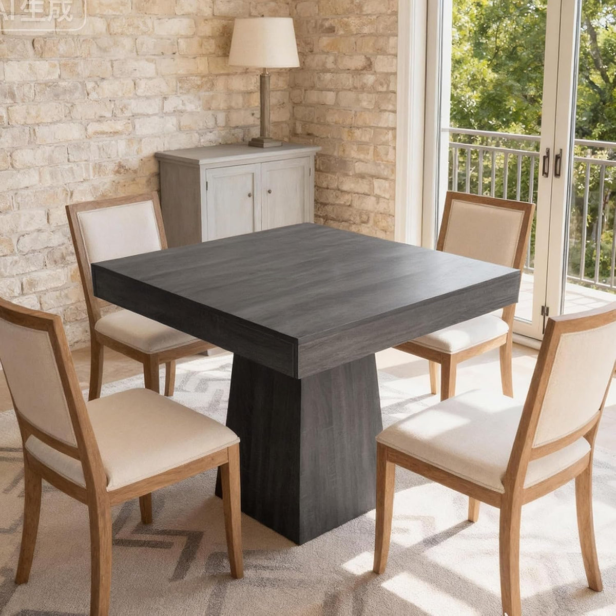GarveeHome Square Dining Table for 4, 31.5'' Small Kitchen Table with Pedestal Base, Farmhouse Dinner Tables for Kitchen, Dining Room, Living Room, Cafe, Apartment, Small Spaces (Grey-Black)