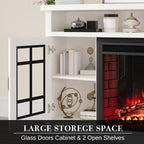 LUXOAK 59" Curved Fireplace TV Stand with Storage Cabinet for TVs Up to 65" | Built 26" Electric Fireplace, Farmhouse Entertainment Center with Open Shelves, Media TV Console for Living Room, White