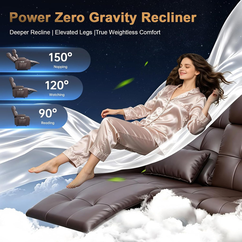 Power Loveseat Recliner Sofa with Massage & Heating, Zero Wall Hugger RV Reclining Couch with Bluetooth Speakers, LED Lights, Pillow, Drawer, USB Charging & Power Outlet for Home Theater & Gaming Room