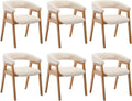 BESTANO Dining Chairs Set of 6, Modern Farmhouse Beige Linen Upholstered Kitchen Chairs with Arms, Solid Wood Legs, Elegant Padded Side Chairs for Home Dining Room