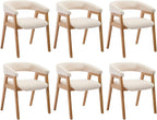 BESTANO Dining Chairs Set of 6, Modern Farmhouse Beige Linen Upholstered Kitchen Chairs with Arms, Solid Wood Legs, Elegant Padded Side Chairs for Home Dining Room
