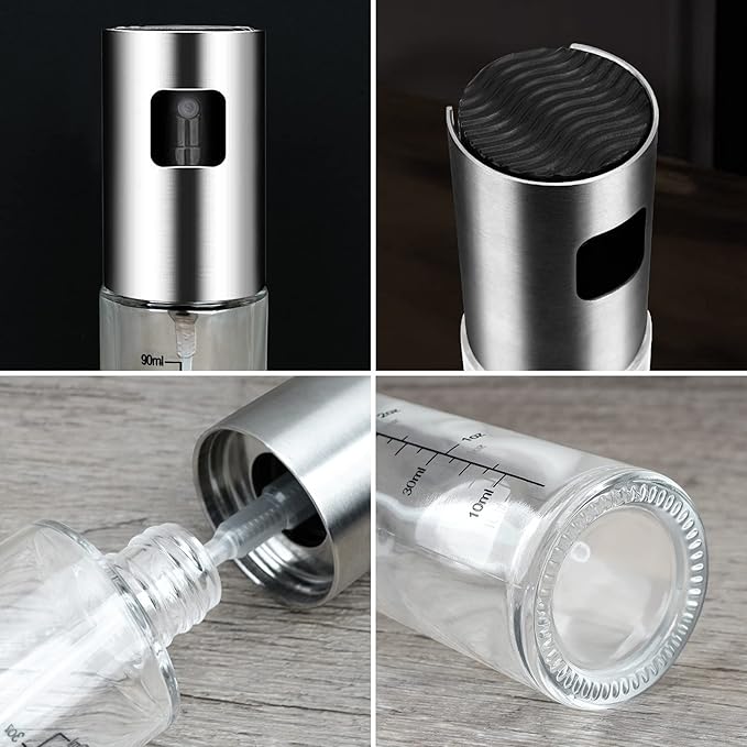 Oil Sprayer for Cooking, 2 Pack Upgraded Olive Oil Spray Bottle Mister Refillable with Scale Air Fryer Accessories for Kitchen, Salad, Baking, BBQ, Frying