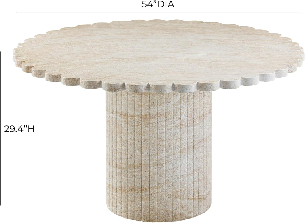 First of a Kind 54" Round Concrete Table in Travertine Finish - Modern Dining Table with Petal-Inspired Design - Seats 6, Indoor/Outdoor Use - Durable and Stylish for Elegant Gatherings