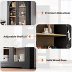 Garvee 70" Tall Kitchen Pantry Cabinet - Modern Display Cabinet with 4 Arched Glass Doors and Adjustable Shelves, Versatile Cupboard Organizers for Kitchen, Dining Room, Living Room, Bathroom, Black