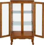 Lighted Curio Cabinet, Modern Floor Standing Glass Curio Cabinet Display Case Cabinet with Adjustable Shelves, Mirrored Back Panel and Tempered Glass Doors for Home/Office (Oak)