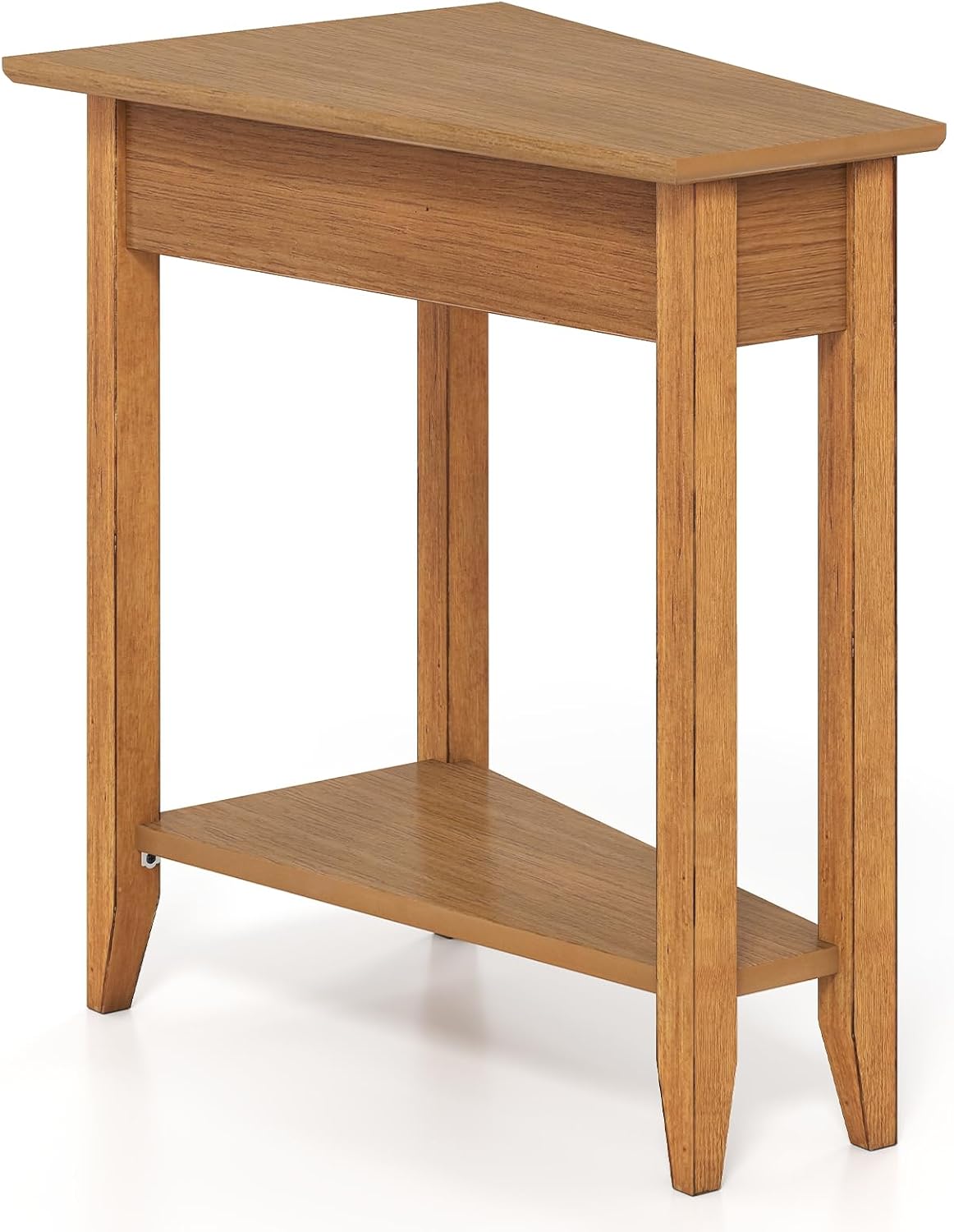 Giantex Wedge End Table, Triangle Side Table with Storage Shelf and Solid Wood Legs, 24.5" Tall Nightstand, Modern Narrow Accent Recliner Table for Small Space Living Room, Walnut