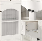 Kitchen Pantry Cabinet with Drawer Storage, 48” Modern Farmhosue Kitchen Hutch with Glass Doors, White Storage Cabinet with Countertop and Adjustable Shelves for Dining Room, Living Room
