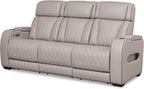 Signature Design by Ashley 3-Seat Power Reclining Sofa, Heat, Massage, Gray | Combination of leather and faux leather, Air massage, Heated seats, Drop-down table, Zero gravity, Boyington