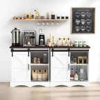 HOMFAMILIA 31.5" H Farmhouse Coffee Bar Cabinet w/Storage, White Kitchen Coffee Station with Sliding Barn Door, Rustic Buffet Cabinet with Adjustable Shelves, for Kitchen, Living Room, White
