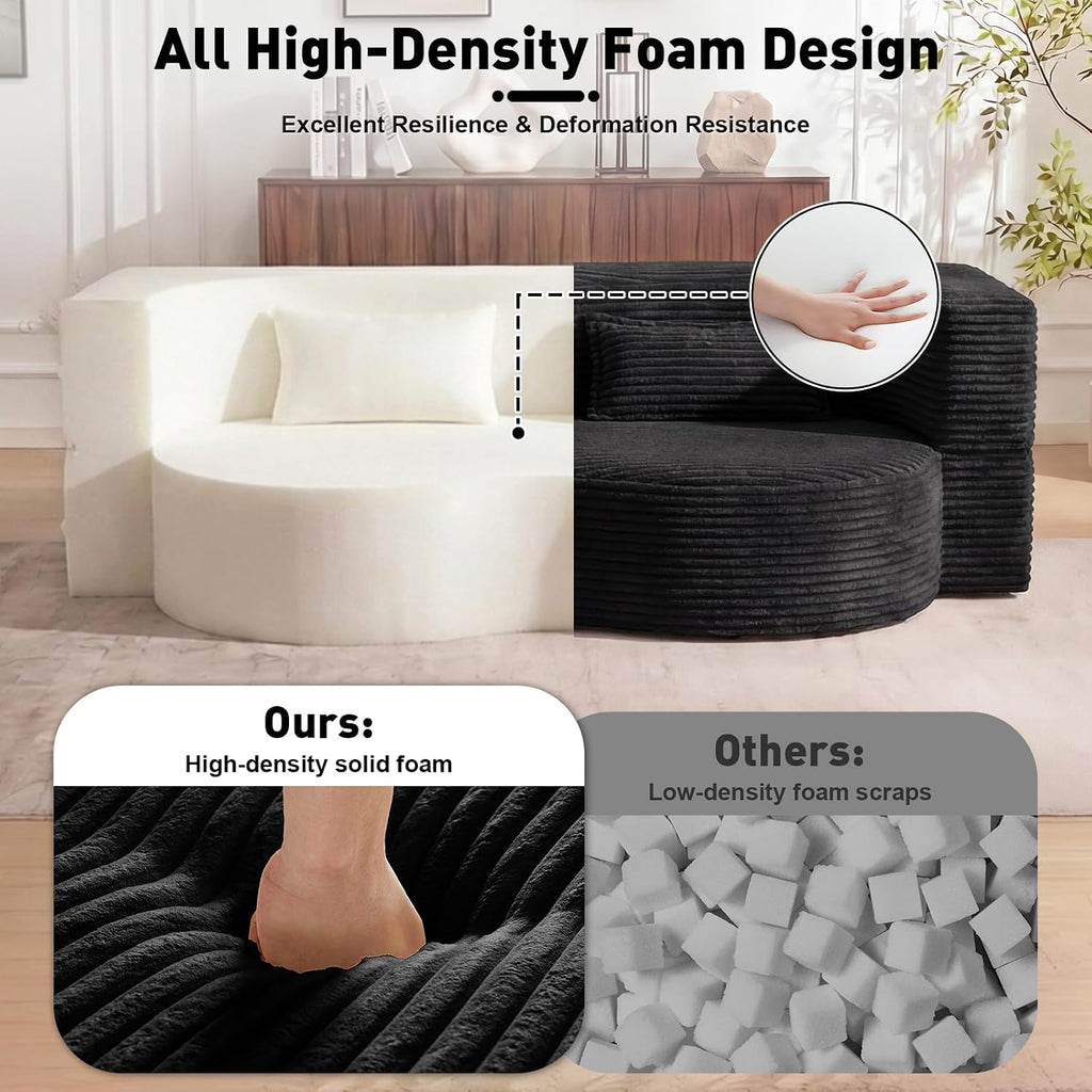 78" Full Size Convertible Futon Sofa Bed, Corduroy Folding Sleeper Sofa Bed with 2 Pillow, Foam Mattress Couch Bed, No Assembly Loveseat Couches for Living Room Apartment, Space‑Saving, Black