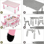 Arlopu Kids Table and 4 Chairs, Height Adjustable Toddler Desk & Chair Set, Anti-Slip Legs, Graffiti Desktop, Children Large Multi-Activity Table with 47.2" x 23.6", Classroom, Homes, Daycares (Pink)