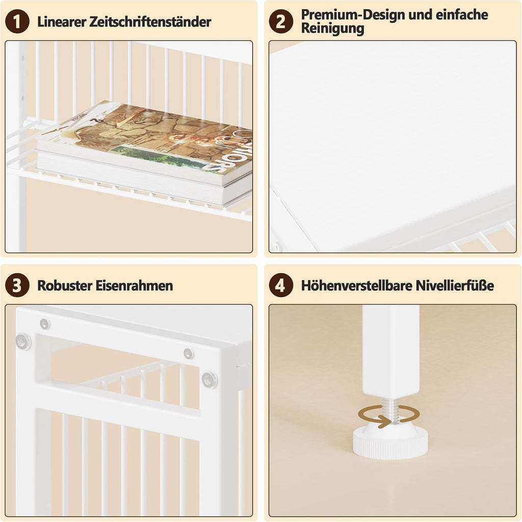 Side Table for Small Spaces, Narrow End Table with Magazine Holder, 2 in 1 Design Slim Side Table, Skinny Nightstand for Living Room Bedroom, Thin Side Magazine Table, White