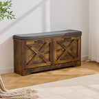 Brown Shoe Storage Bench with 2 Flip Drawers, Entryway Bench with Removable Seat Cushion, 2-Tier Shoe Cabinet for Entryway, Hallway, Bedroom