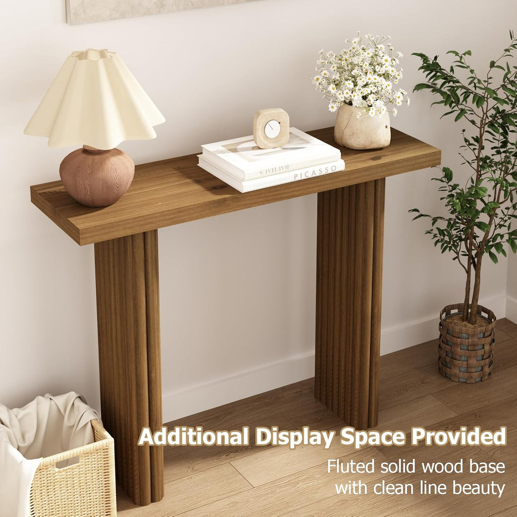 Fluted Solid Wood Console Table, Entryway Table