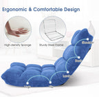 S AFSTAR Cushioned Floor Chair, 14-Position Adjustable Padded Lazy Recliner with Comfortable Back Support and Skin-Friendly Cover, Great for Reading, Playing Game, Meditating (Blue)