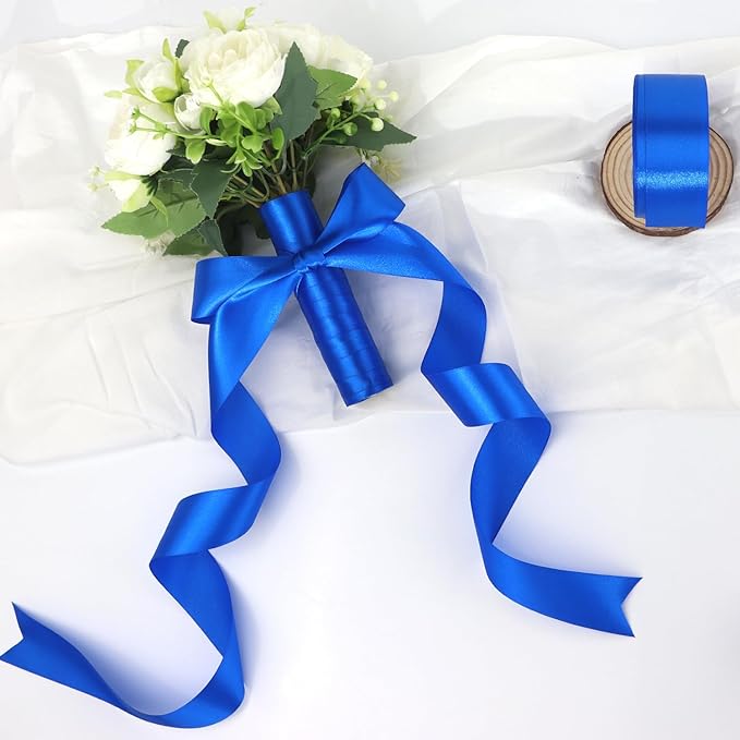 Blue Solid Satin Ribbon 1-1/2 Inch 50 Yards Solid Polyester Fabric Ribbon for Gift Wrapping Wedding Christmas Baby Shower Birthday Party Decoration Handmade Immortal Flower Craft