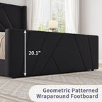 BarnFurin Queen Bed Frame with Geometric Wingback Headboard, Black