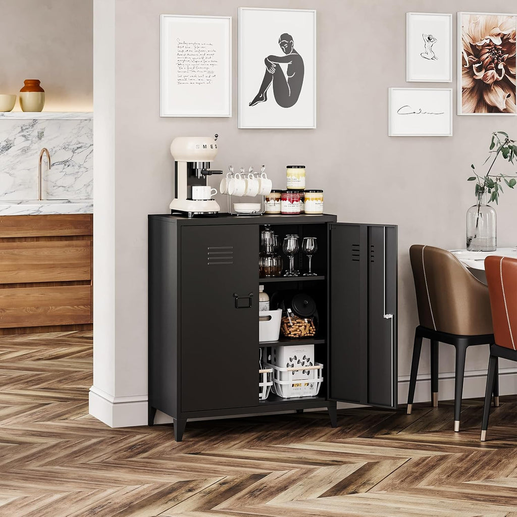 MIIIKO Metal Locker with 2 Doors, Metal Storage Sideboard Accent Cabinets for Kitchen, Pantry, Home Office and Garage