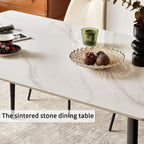 Sintered Stone Dining Table, Faux Marble Dining Table for 4-6 People, 55" Rectangular White Kitchen Table with Porcelain Table Top and Metal Legs for Living Room(1 Table Only)