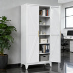 75" Tall Metal Pantry Cabinet, White Kitchen Storage Cupboard with 5 Adjustable Shelves, Heavy Duty Steel Food Organizer for Dining Room, Laundry Room, Living Room, Required Assembly