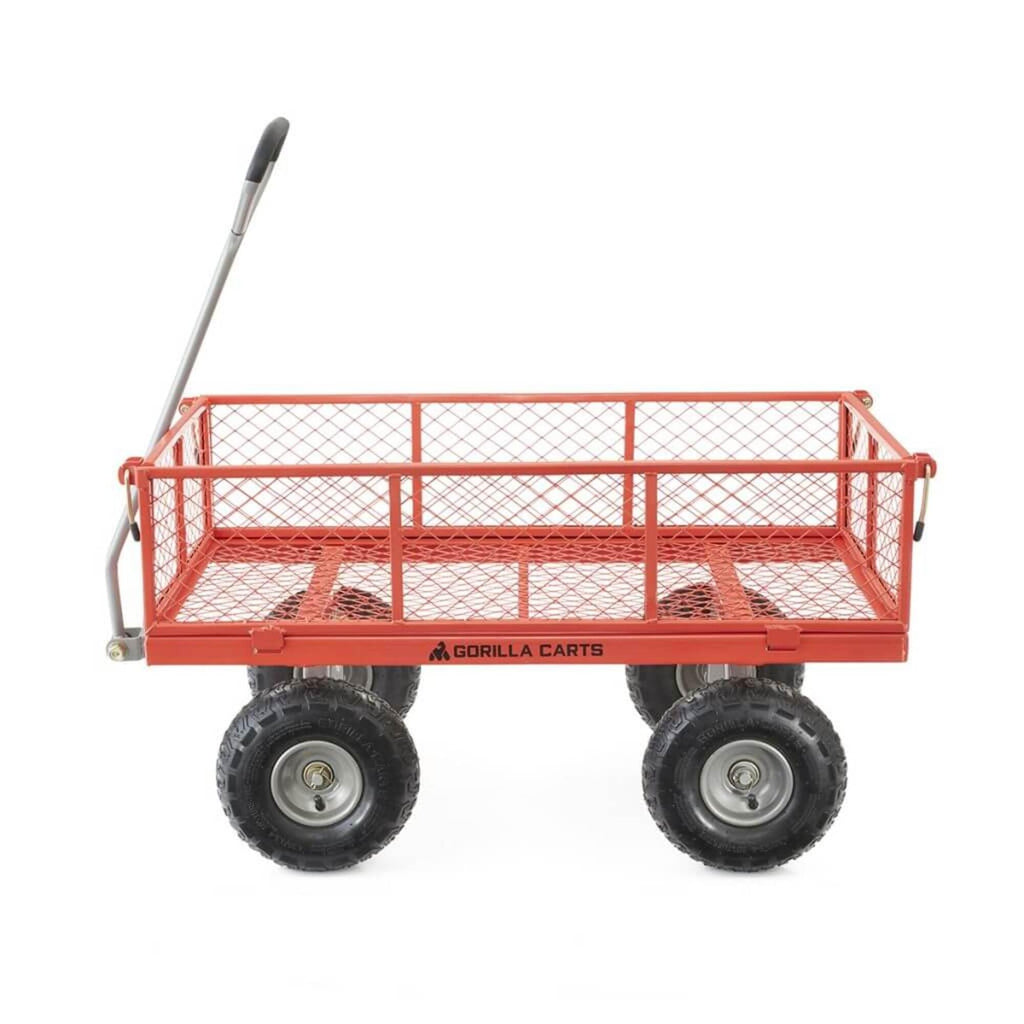 Gorilla Carts 800-Pound Capacity Heavy Duty Steel Mesh Versatile Utility Garden Wagon with Easy Grip Handle for Outdoor Hauling, Red, Model GOR800-COM
