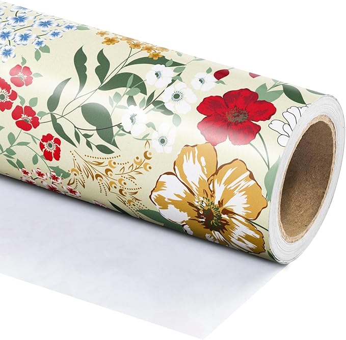 WRAPAHOLIC Floral Wrapping Paper Roll - Mini Roll - 17 Inch x 33 Feet - Wild Flower Wrapping Paper, Perfect for Girls Women Birthday, Wedding, Bridal Shower