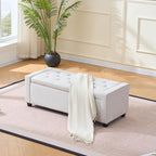 Storage Bench for Bedroom, 48.4'' End of Bed Beige Ottoman Lined Fabric Upholstered Shoe Bench for Entryway, Hallway, Bedroom, Cloakroom, Living Room, Beige.
