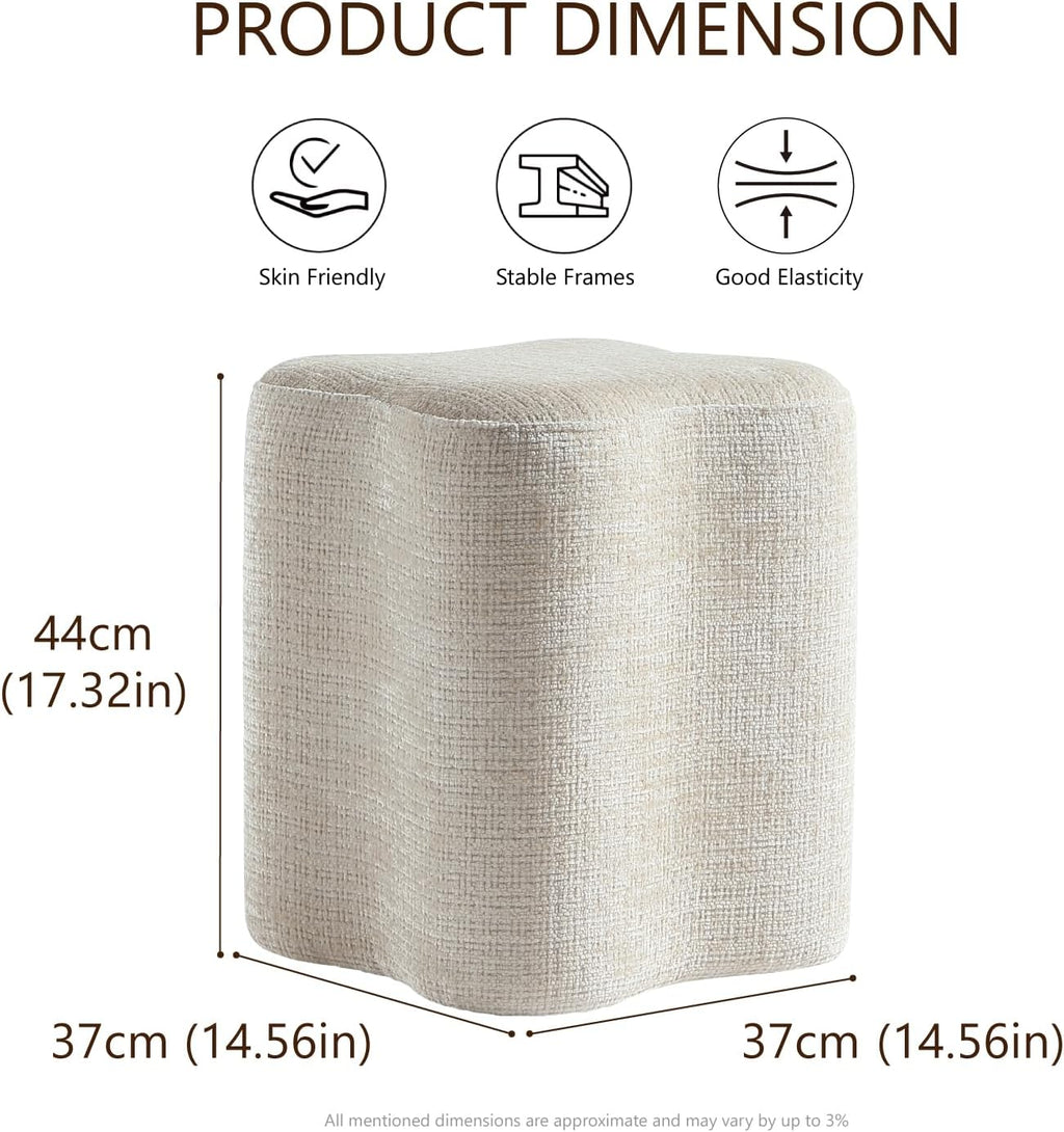 Get Set Style 14.4 Inch Flowers Shaped Ottoman,Modern Chenille Ottoman Vanity Stool for Living Room Comfortable Pouf Extra Seating,Stylish Sofa Foot Rest (Beige)